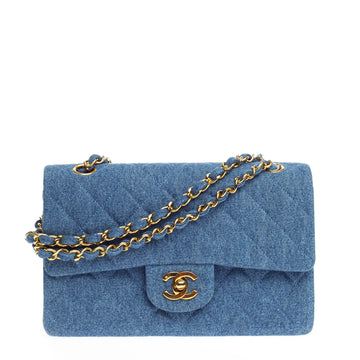 Chanel Vintage Classic Double Flap Quilted Denim Small