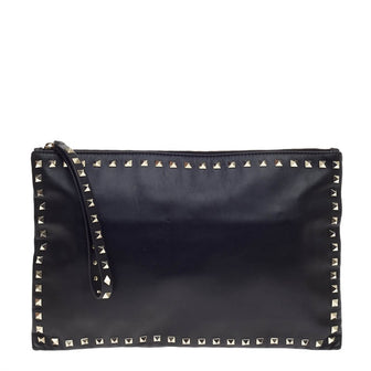 Valentino Rockstud Zip Top Pouch Leather Large
