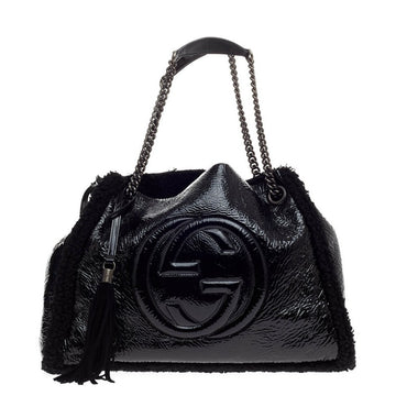 Gucci Soho Shoulder Bag Patent and Shearling Medium