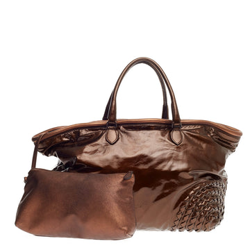 Bottega Veneta Open Tote Patent with Intrecciato Detail Large