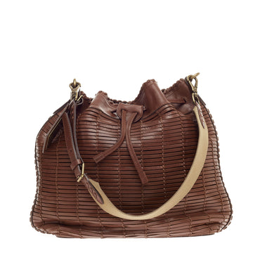 Ralph Lauren Collection Drawstring Shoulder Bag Pleated Leather Large