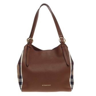 Burberry Canterbury Tote Leather and House Check Canvas Small