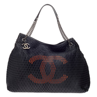 Chanel CC Logo Charm Tote Perforated Leather Large