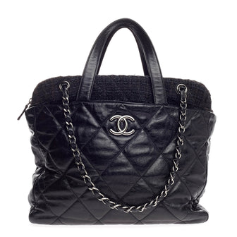 Chanel Portobello Zip Tote Quilted Glazed Calfskin and Tweed