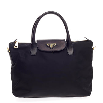 Prada Convertible Flap Tote Tessuto and Saffiano