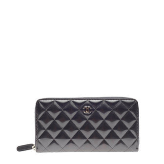 Chanel Zip Around Wallet Quilted Striped Metallic Patent Long