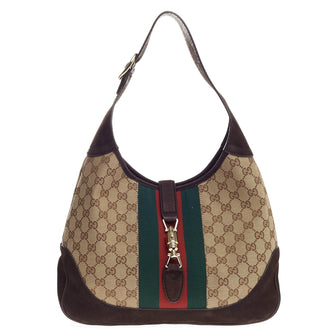 Gucci Jackie Original Web Shoulder Bag Leather and GG Canvas Medium