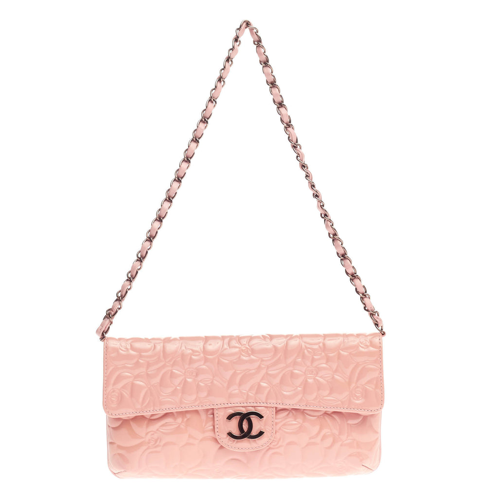Buy Chanel Camellia Chain Flap Bag Patent Small Pink 819204