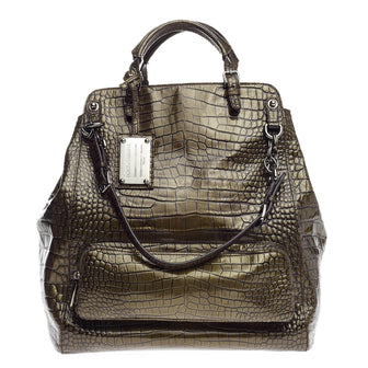 Dolce & Gabbana Miss Pocket Fold Over Bag Crocodile Embossed Patent Large