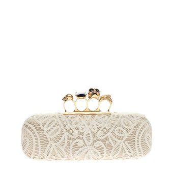 Alexander McQueen Knuckle Box Clutch Lace Over Leather Long