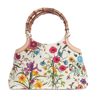 Gucci Bamboo Top Handle Flora Canvas Medium