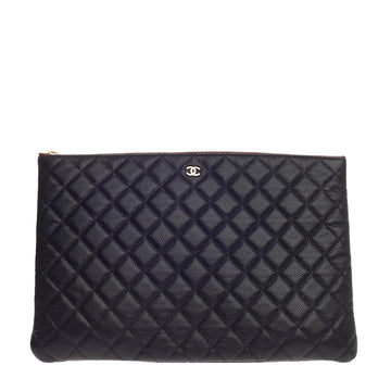 Chanel O Case Clutch Quilted Caviar Large