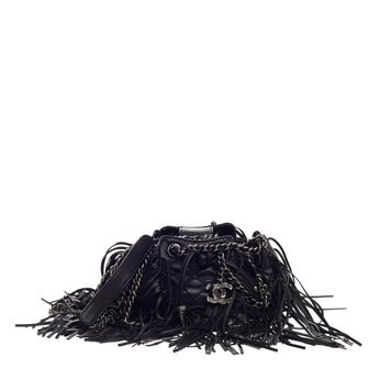 Chanel Paris-Dallas Drawstring Fringe Shoulder Bag Quilted Leather Mini