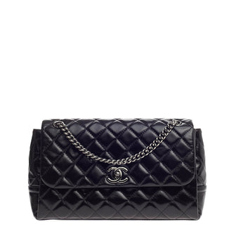 Chanel Aged Chain 3 Compartment CC Flap Bag Quilted Calfskin Large