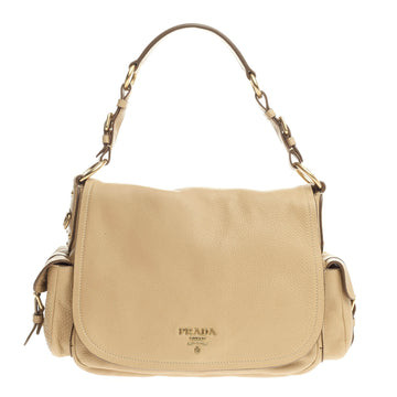 Prada Side Pocket Flap Shoulder Bag Vitello Daino Medium