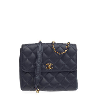 Chanel Vintage Square CC Flap Bag Quilted Caviar Small