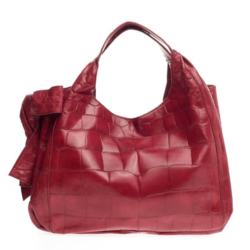 Valentino Nuage Bow Hobo Crocodile Embossed Leather Medium