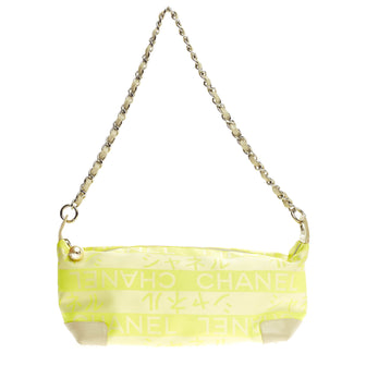Chanel Pearl Charm Chain Shoulder Bag Printed Fabric Medium