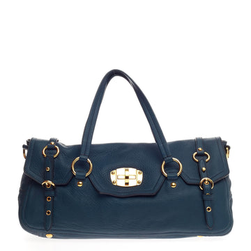 Miu Miu East West Turnlock Convertible Satchel Cervo Leather Large