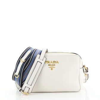 Prada Double Zip Camera Bag Vitello Daino White 444988