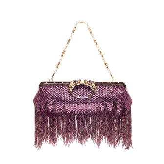 Gucci Beaded Fringe Evening Bag Crystal with Dragon Head Closure