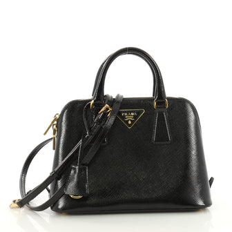 Prada Promenade Handbag Vernice Saffiano Leather Small Black 3433403